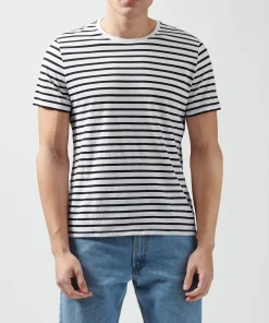 Classic Jersey Crew Neck Tee - Black/ White Stripe