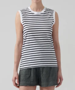 Classic Jersey Sleeveless Boy Tee - Black/ White Stripe