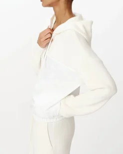 Cotton Cashmere Mixed Media Zip-Up Hoodie Sweater - Chalk