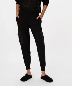 Cotton Cashmere Mixed Media Cargo Pant - Black