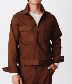 Cotton Twill Cargo Pocket Jacket - Pecan Brown