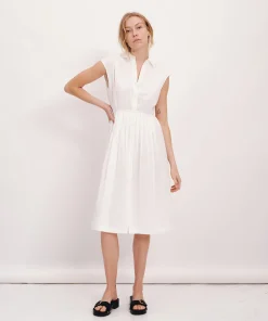 Cotton Voile Sleeveless Shirt Dress - White