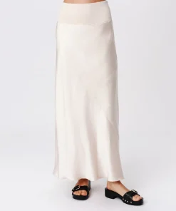 Cracked Satin Bias Maxi Skirt - Vanilla Mist