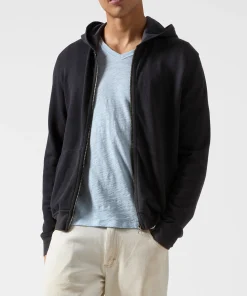 French Terry Zip-Up Hoodie - Black