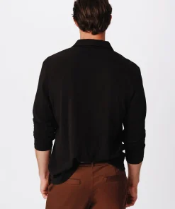 Heavyweight Jersey Seamed Long Sleeve Polo - Black