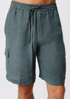 Linen With Wash Cargo Shorts - Slate