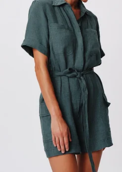 Linen With Wash Romper - Slate