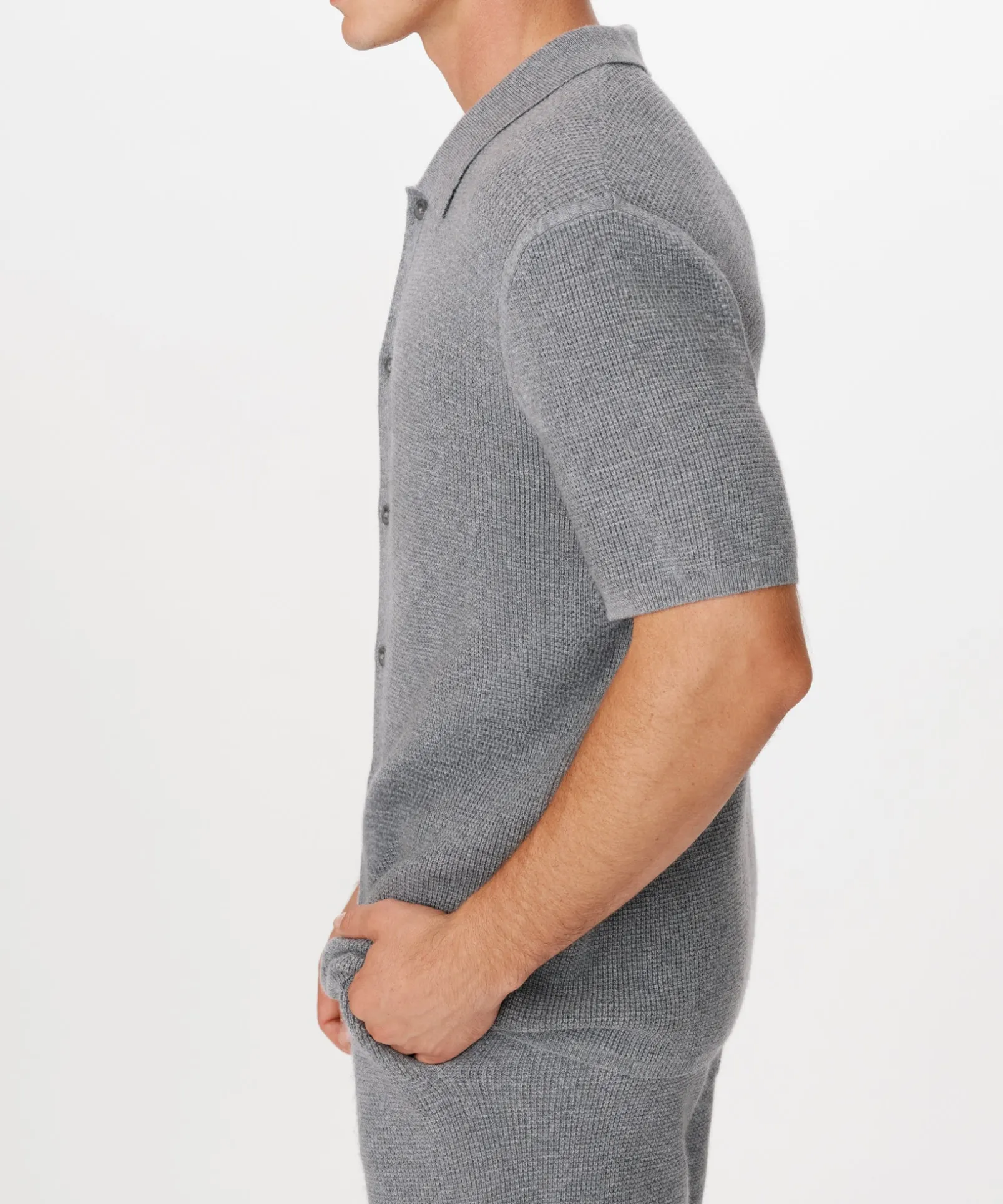 Merino Cotton Cashmere Blend Waffle Shirt - Heather Grey