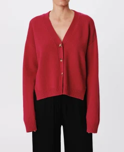 Merino Wool Blend Long Sleeve Cardigan - Rubellite