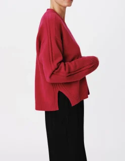 Merino Wool Blend Long Sleeve Cardigan - Rubellite