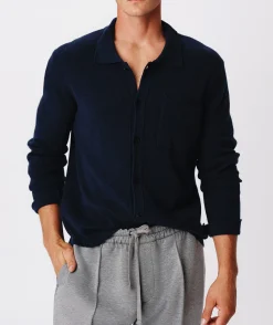 Merino Wool Cotton Cashmere Blend Cardigan Jacket - Midnight