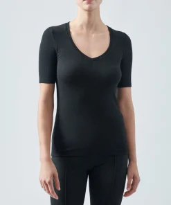 Modal Rib Short Sleeve V-Neck Tee - Black