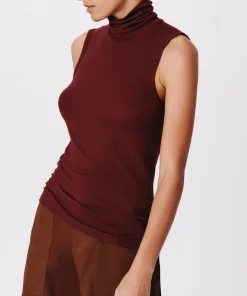 Modal Rib Sleeveless Turtleneck - Merlot