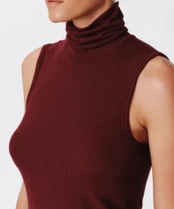 Modal Rib Sleeveless Turtleneck - Merlot