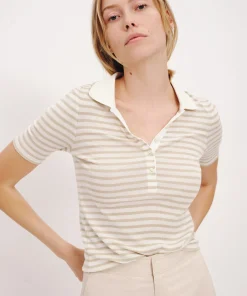 Modal Rib Stripe Short Sleeve Henley Tee - Chalk-Morning Mist