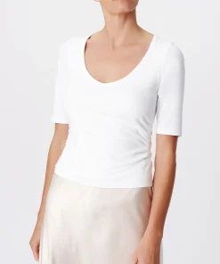 Pima Cotton Elbow Sleeve V-Neck Tee - White