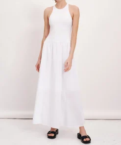 Pima Cotton Mixed Media Maxi Dress - White