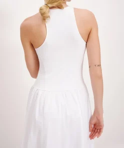 Pima Cotton Mixed Media Maxi Dress - White