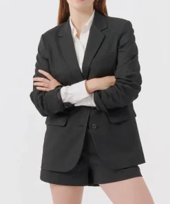 Pinstripe Twill Boyfriend Blazer - Black