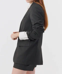 Pinstripe Twill Boyfriend Blazer - Black