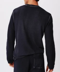 Pique With Wash Long Sleeve Crew Neck Top - Midnight