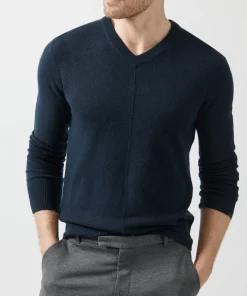 Recycled Cashmere Exposed Seam V-Neck Sweater - Midnight