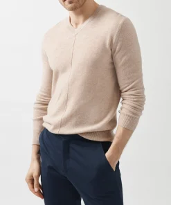 Recycled Cashmere Exposed Seam V-Neck Sweater - Caramel