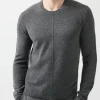 Recycled Cashmere Exposed Seam Crew Neck Sweater - Heather Charcoal