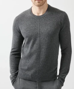 Recycled Cashmere Exposed Seam Crew Neck Sweater - Heather Charcoal