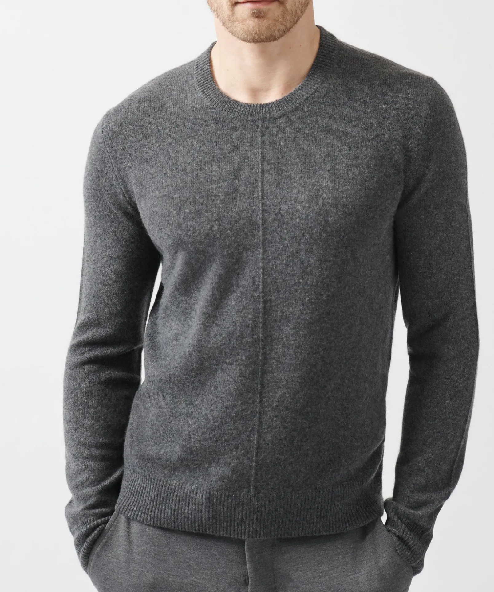 Recycled Cashmere Exposed Seam Crew Neck Sweater - Heather Charcoal