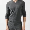 Recycled Cashmere Exposed Seam V-Neck Sweater - Heather Charcoal