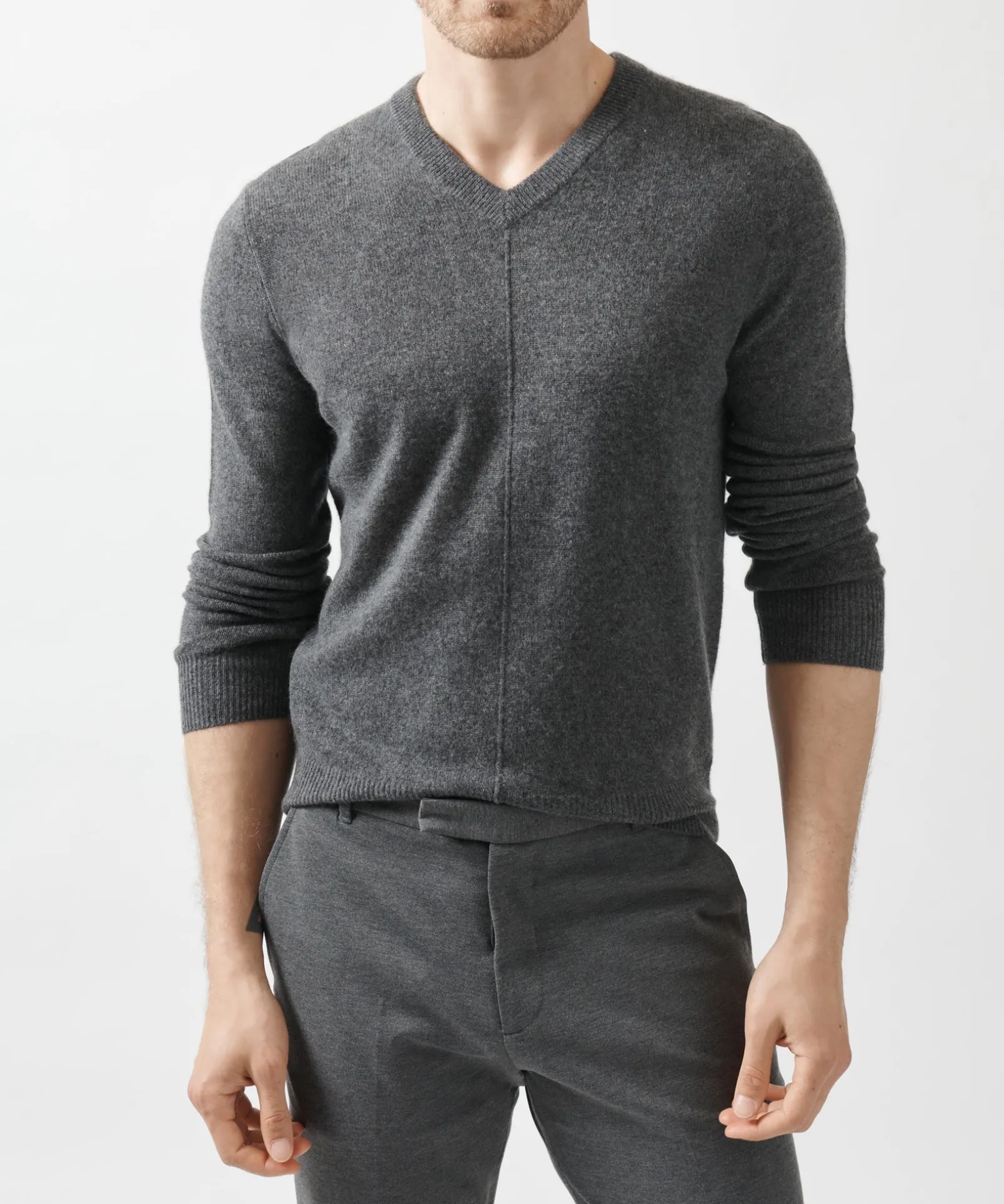 Recycled Cashmere Exposed Seam V-Neck Sweater - Heather Charcoal