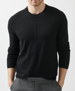 Recycled Cashmere Exposed Seam Crew Neck Sweater - Black