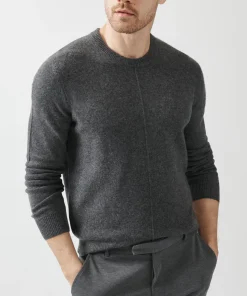 Recycled Cashmere Exposed Seam Crew Neck Sweater - Heather Charcoal