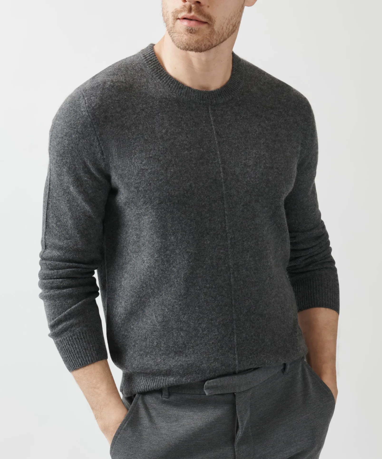 Recycled Cashmere Exposed Seam Crew Neck Sweater - Heather Charcoal