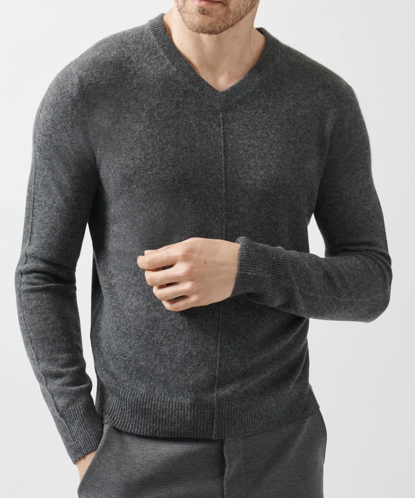 Recycled Cashmere Exposed Seam V-Neck Sweater - Heather Charcoal