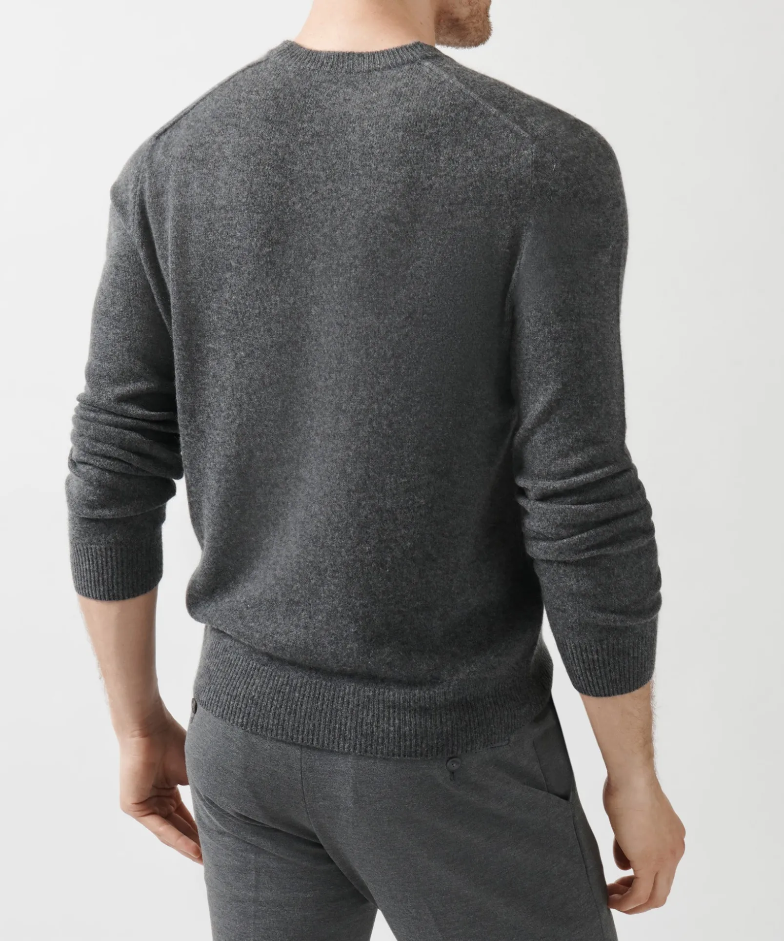 Recycled Cashmere Exposed Seam Crew Neck Sweater - Heather Charcoal