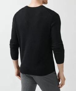 Recycled Cashmere Exposed Seam V-Neck Sweater - Black