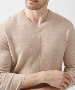 Recycled Cashmere Exposed Seam V-Neck Sweater - Caramel