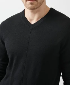 Recycled Cashmere Exposed Seam V-Neck Sweater - Black