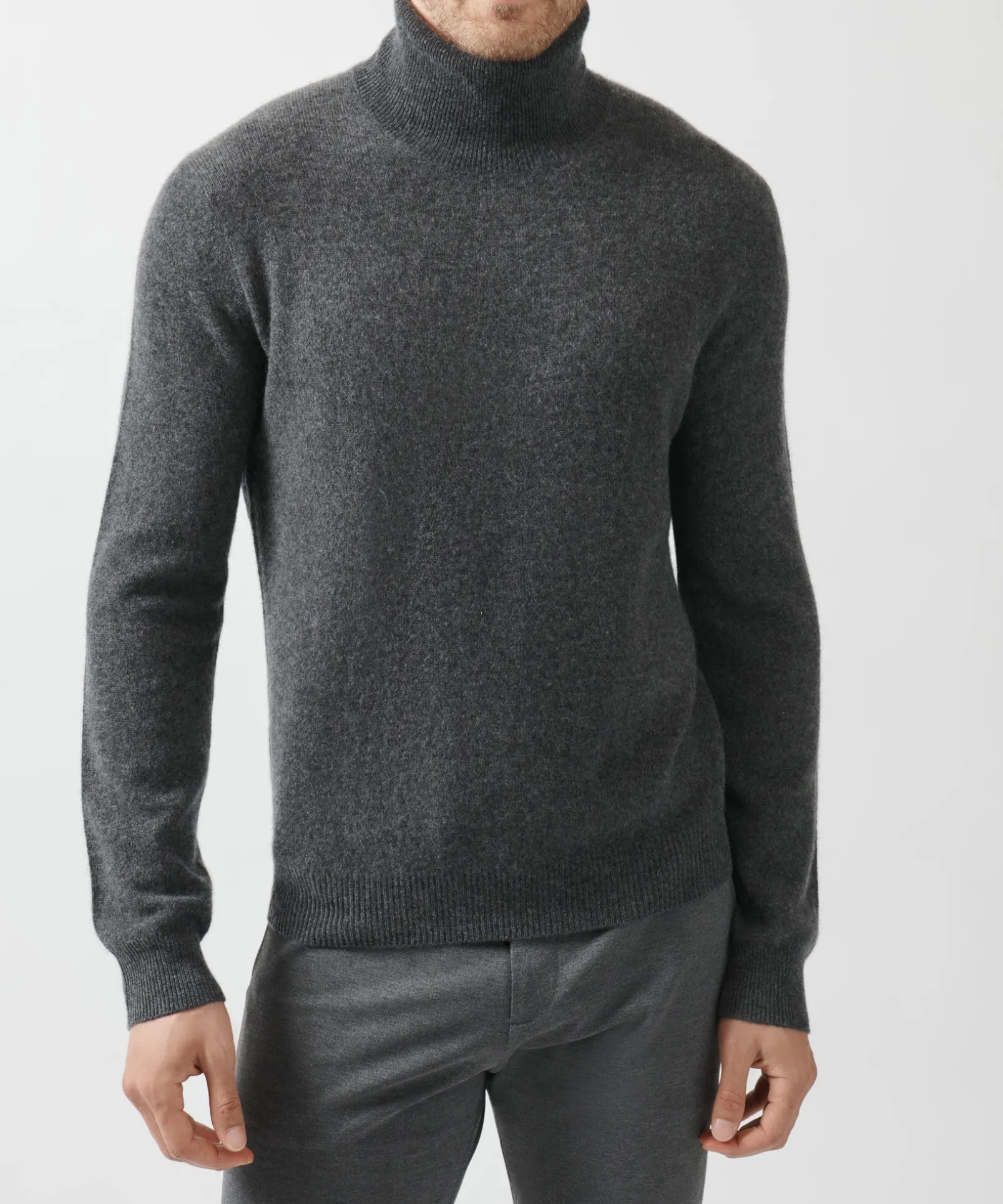 Recycled Cashmere Turtleneck Sweater - Heather Charcoal