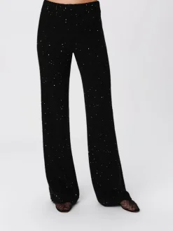 Sequin Wool Blend Wide Leg Pant - Black