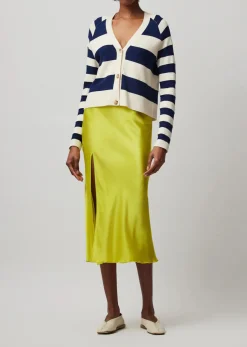 Silk Charmeuse Slit Detail Midi Skirt - Chartreuse Yellow