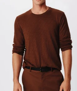 Slub Jersey Long Sleeve Destroyed Wash Tee - Pecan Brown