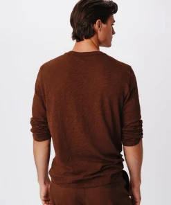 Slub Jersey Long Sleeve Destroyed Wash Tee - Pecan Brown