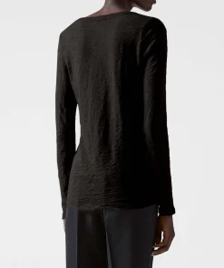 Slub Jersey Long Sleeve V-Neck Tee - Black