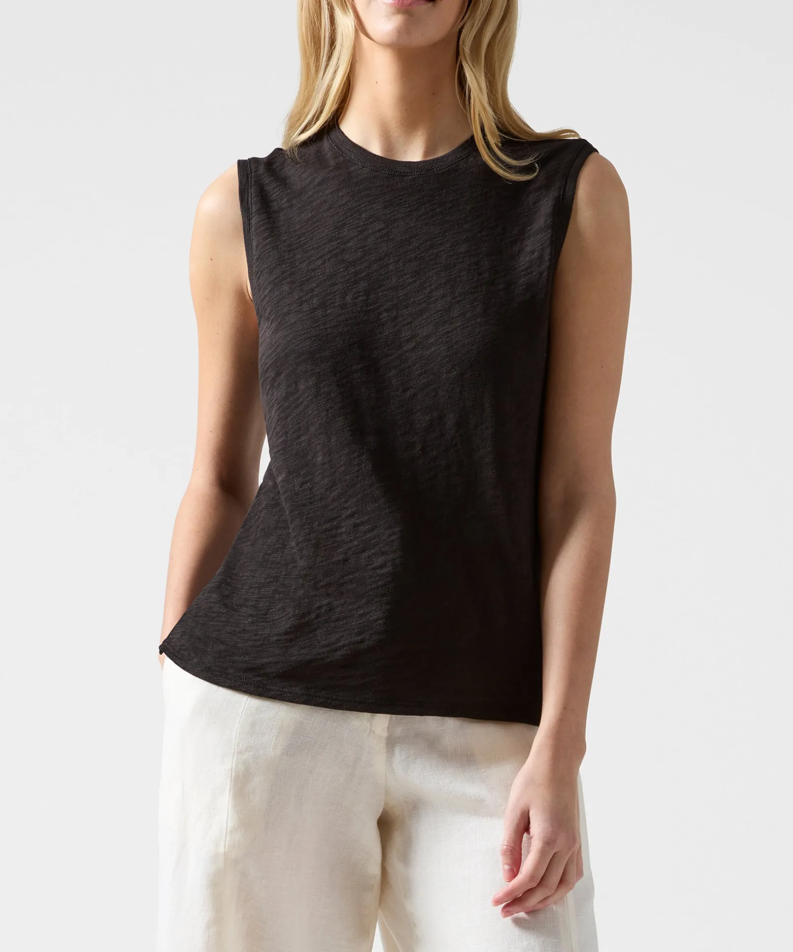 Slub Jersey Sleeveless Schoolboy Tee - Black