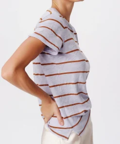 Slub Jersey Stripe Schoolboy Short Sleeve Crew Neck Tee - Skyflower-Cornelian Stone