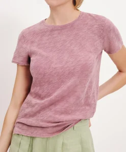 Slub Jersey With Chroma Wash Schoolboy Short Sleeve Crew Neck Tee - Wisty Mauve