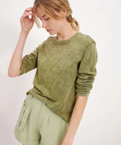 Slub Jersey With Chroma Wash Long Sleeve Crop Tee - Juniper